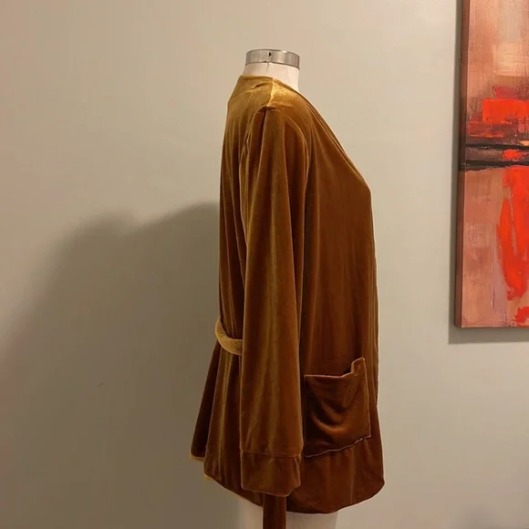 Nordstrom Ochre Velvet Cardigan with Belt & Pockets size L - Picture 3 of 11